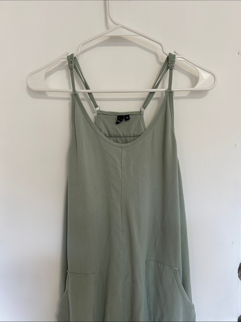 95% Cotton Light Sage Green Sleeveless Jumpsuit - Picture 4 of 4